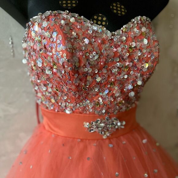 MORI LEE PAPARAZZI Ball Gown In Coral Pink Prom NWT - Picture 4 of 17